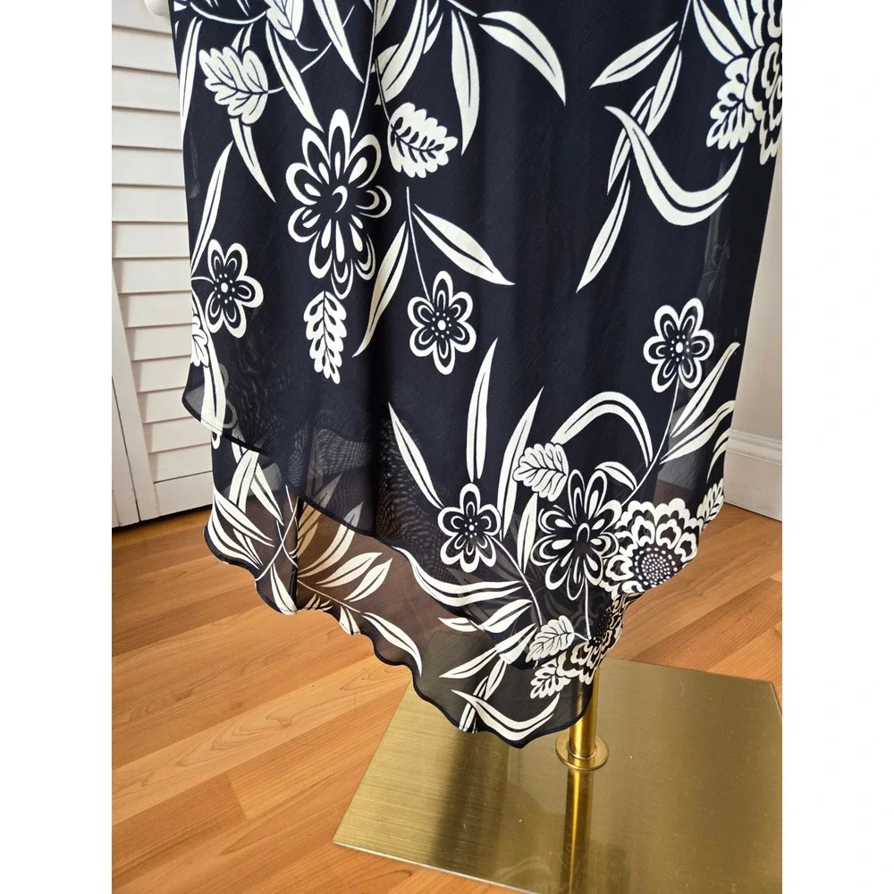 Donna Ricco Black White Floral Asymmetrical Bias Slip Midaxi Skirt 16W Y2K 90s